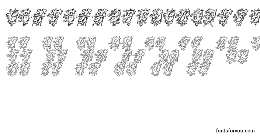 A fonte CentennialscriptfancyThree – alfabeto, números, caracteres especiais