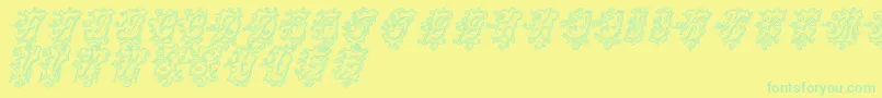 CentennialscriptfancyThree-Schriftart – Grüne Schriften auf gelbem Hintergrund