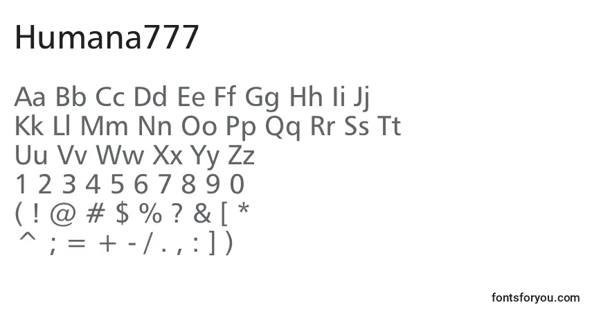 Humana777 font – alphabet, numbers, special characters