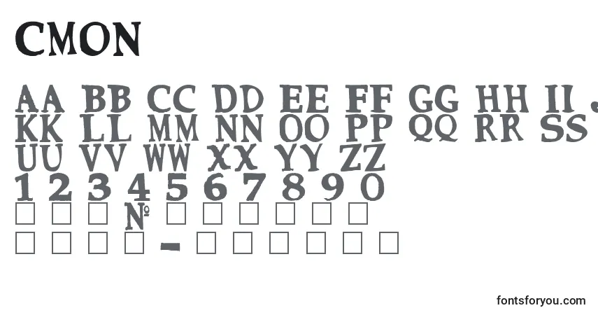 Czcionka Cmon – alfabet, cyfry, specjalne znaki