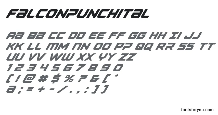 A fonte Falconpunchital – alfabeto, números, caracteres especiais
