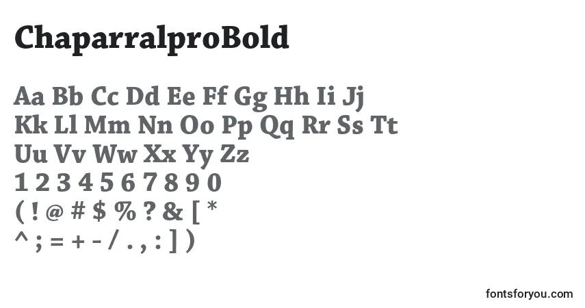 A fonte ChaparralproBold – alfabeto, números, caracteres especiais