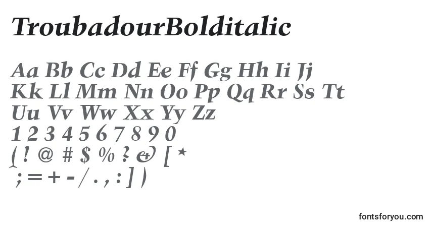 Шрифт TroubadourBolditalic – алфавит, цифры, специальные символы