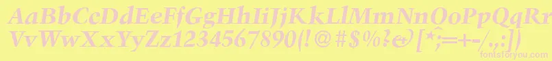 TroubadourBolditalic-fontti – vaaleanpunaiset fontit keltaisella taustalla