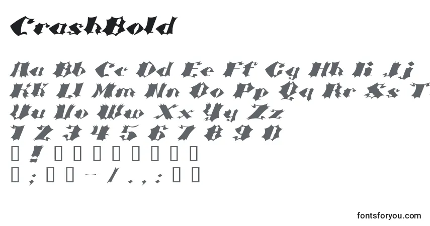 A fonte CrashBold – alfabeto, números, caracteres especiais