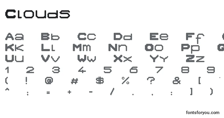 A fonte Clouds – alfabeto, números, caracteres especiais