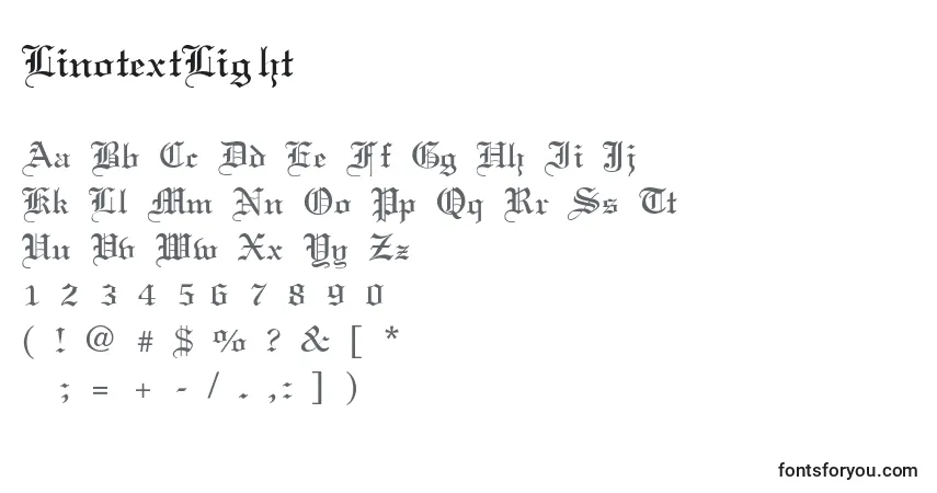 Schriftart LinotextLight – Alphabet, Zahlen, spezielle Symbole