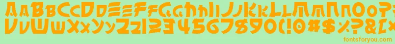 フォントChinyenNormal – オレンジの文字が緑の背景にあります。