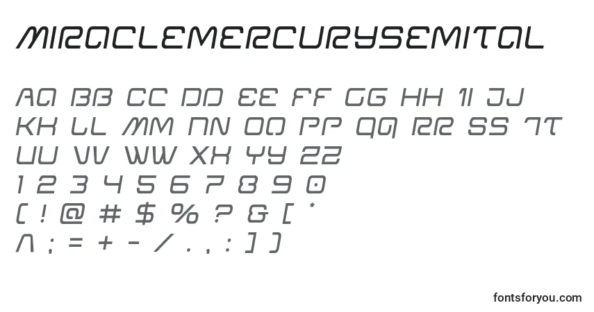 A fonte Miraclemercurysemital – alfabeto, números, caracteres especiais