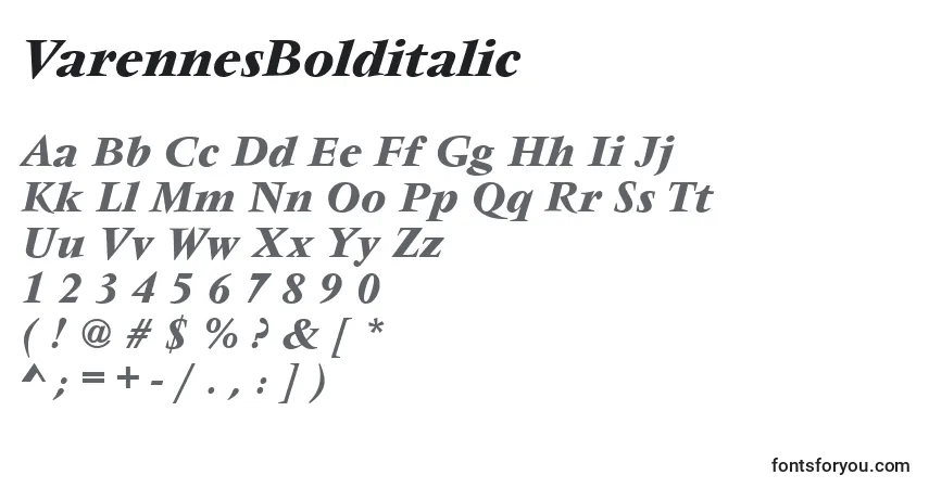 Schriftart VarennesBolditalic – Alphabet, Zahlen, spezielle Symbole