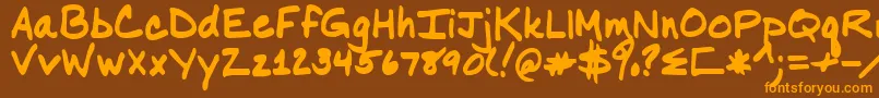 フォントNancy – オレンジ色の文字が茶色の背景にあります。