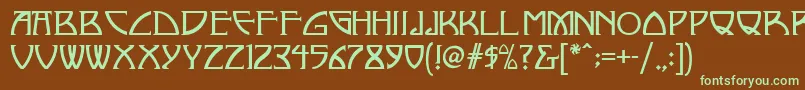 フォントNickley ffy – 緑色の文字が茶色の背景にあります。