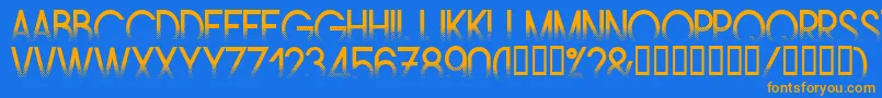 フォントAmstrg – オレンジ色の文字が青い背景にあります。