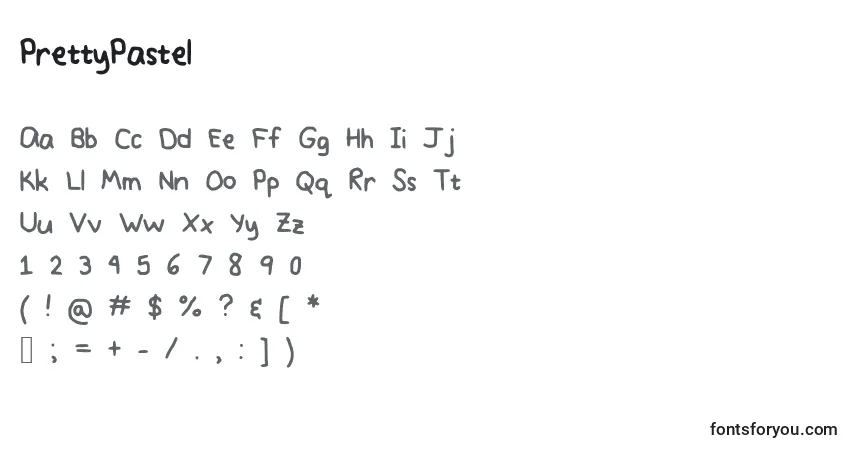 A fonte PrettyPastel – alfabeto, números, caracteres especiais