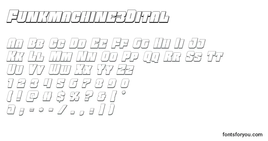 Funkmachine3Dital-fontti – aakkoset, numerot, erikoismerkit