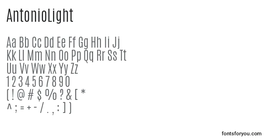 Schriftart AntonioLight – Alphabet, Zahlen, spezielle Symbole
