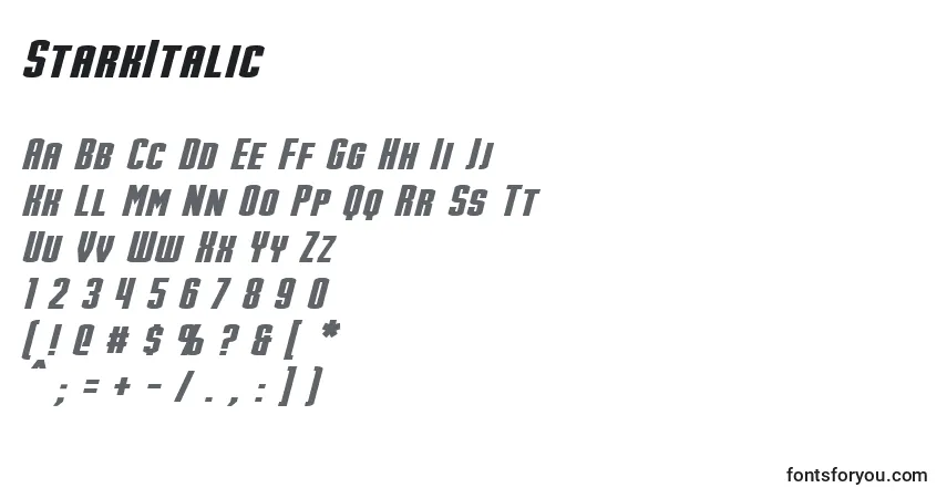Schriftart StarkItalic – Alphabet, Zahlen, spezielle Symbole
