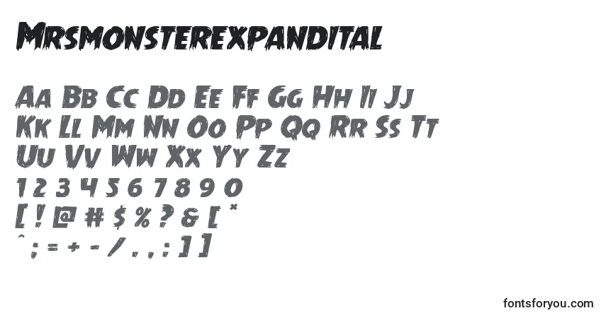 Czcionka Mrsmonsterexpandital – alfabet, cyfry, specjalne znaki