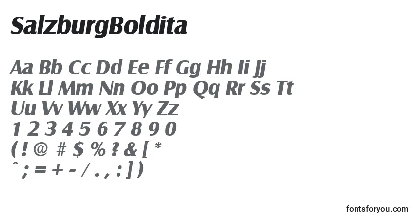 A fonte SalzburgBoldita – alfabeto, números, caracteres especiais