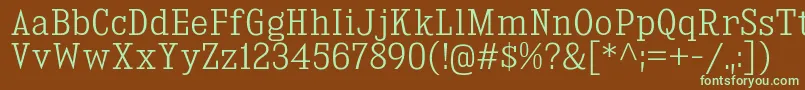 フォントKingsbridgeScLt – 緑色の文字が茶色の背景にあります。