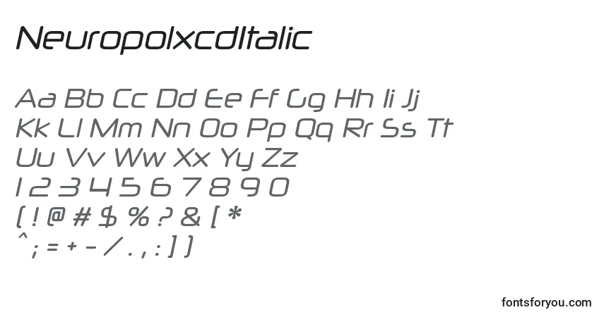 Schriftart NeuropolxcdItalic – Alphabet, Zahlen, spezielle Symbole