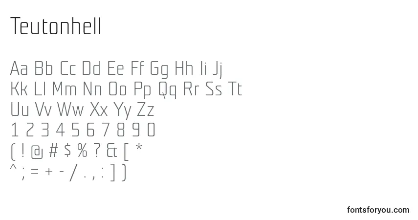 Schriftart Teutonhell – Alphabet, Zahlen, spezielle Symbole