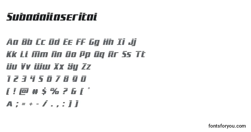 Schriftart Subadailaserital – Alphabet, Zahlen, spezielle Symbole
