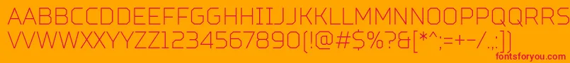 TtSquaresCondensedThinDemo-Schriftart – Rote Schriften auf orangefarbenem Hintergrund