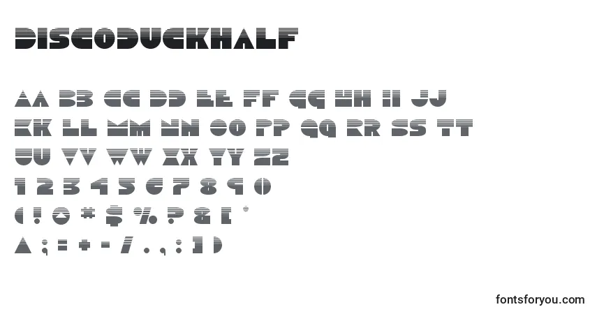 A fonte Discoduckhalf – alfabeto, números, caracteres especiais