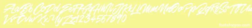 SkywalkerFreeDemo-Schriftart – Weiße Schriften auf gelbem Hintergrund