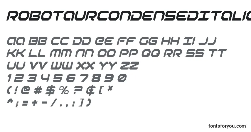 Шрифт RobotaurCondensedItalic – алфавит, цифры, специальные символы