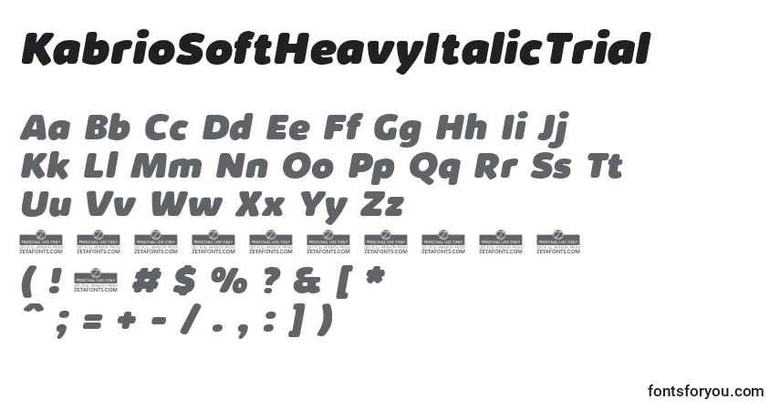 Czcionka KabrioSoftHeavyItalicTrial – alfabet, cyfry, specjalne znaki