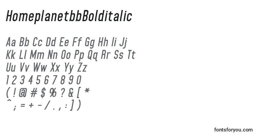 Schriftart HomeplanetbbBolditalic – Alphabet, Zahlen, spezielle Symbole