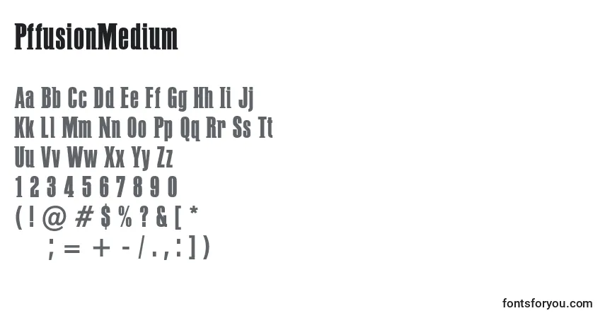 A fonte PffusionMedium – alfabeto, números, caracteres especiais