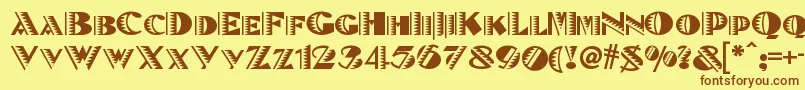 フォントBetenoirnf – 茶色の文字が黄色の背景にあります。