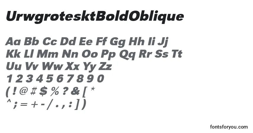Шрифт UrwgrotesktBoldOblique – алфавит, цифры, специальные символы
