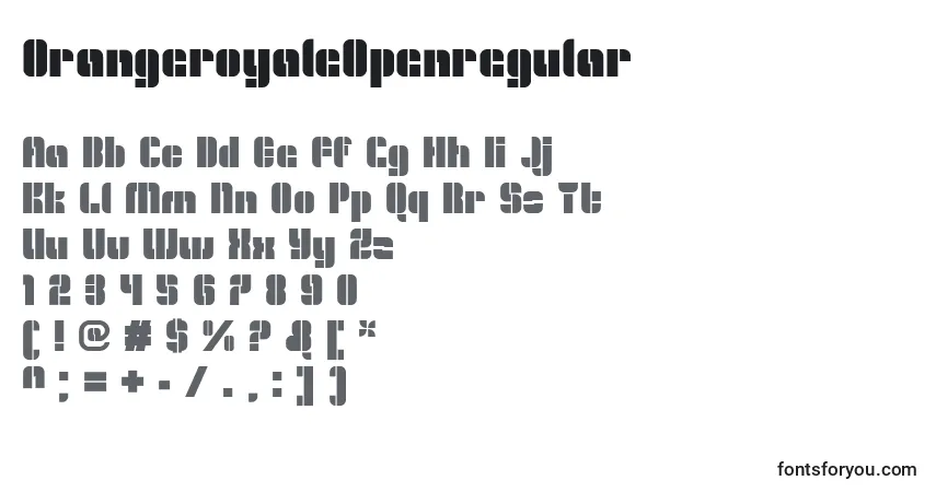 A fonte OrangeroyaleOpenregular – alfabeto, números, caracteres especiais