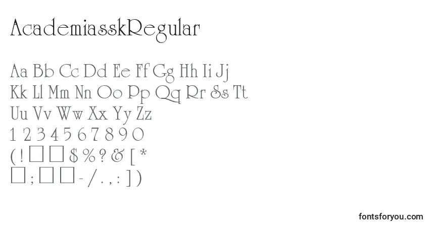 Czcionka AcademiasskRegular – alfabet, cyfry, specjalne znaki
