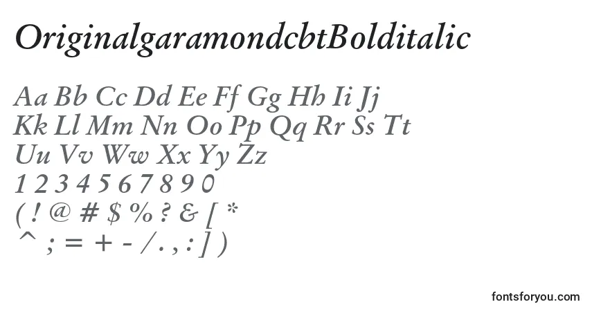 Czcionka OriginalgaramondcbtBolditalic – alfabet, cyfry, specjalne znaki