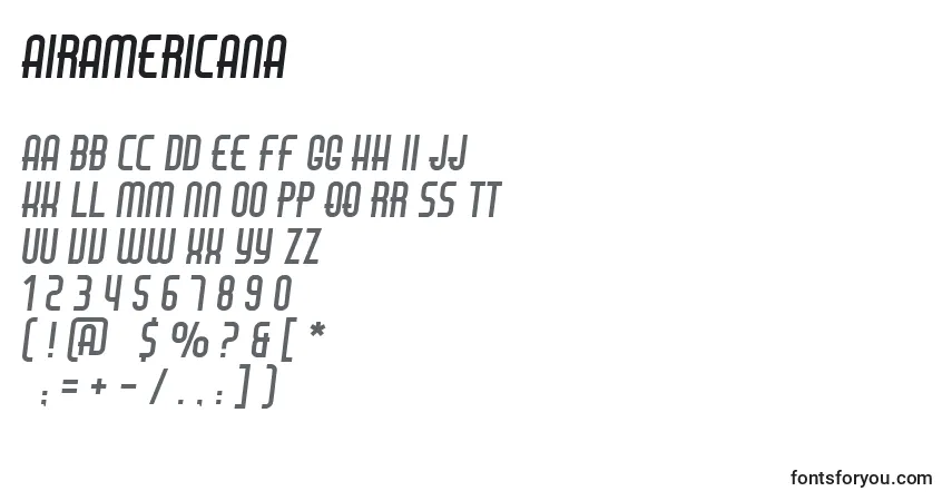 Schriftart AirAmericana – Alphabet, Zahlen, spezielle Symbole