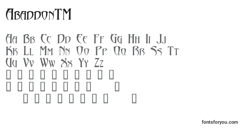 Czcionka AbaddonTM – alfabet, cyfry, specjalne znaki