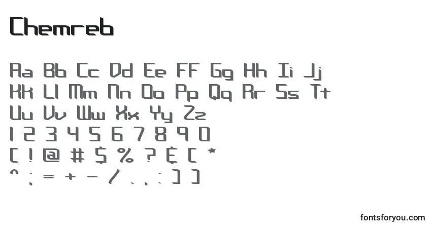 A fonte Chemreb – alfabeto, números, caracteres especiais