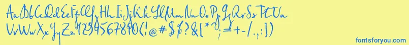 フォントFederico – 青い文字が黄色の背景にあります。