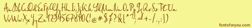 フォントFederico – 茶色の文字が黄色の背景にあります。