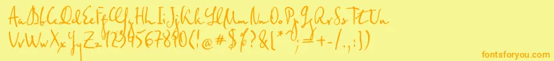 フォントFederico – オレンジの文字が黄色の背景にあります。