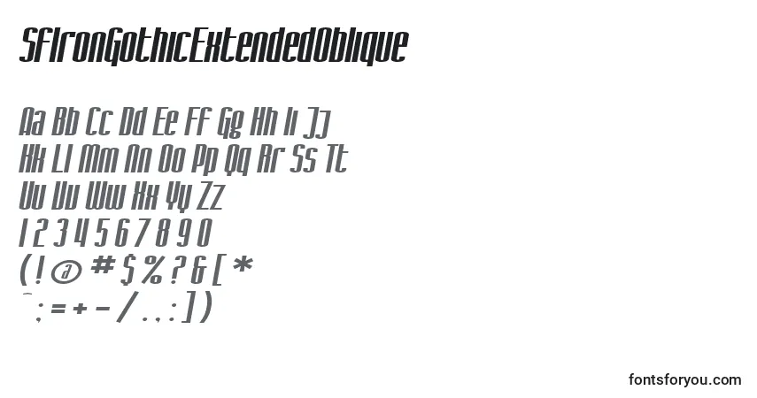 Шрифт SfIronGothicExtendedOblique – алфавит, цифры, специальные символы