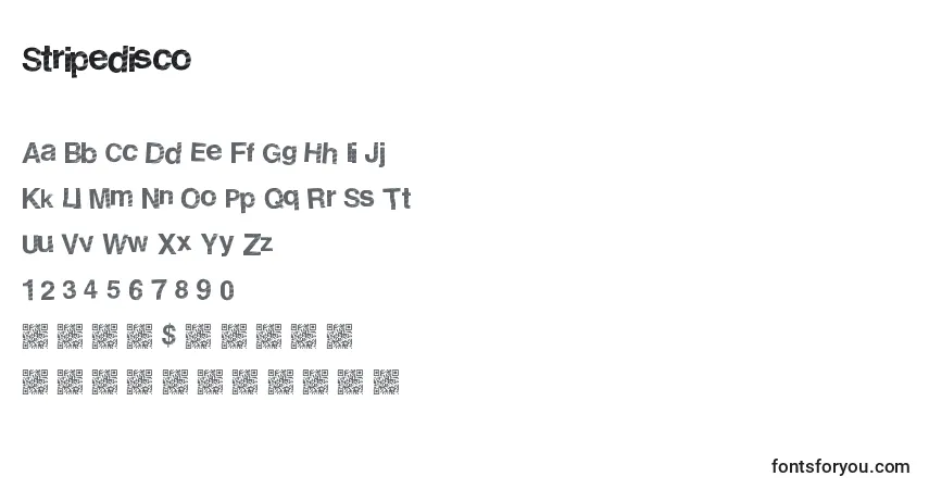 Czcionka Stripedisco – alfabet, cyfry, specjalne znaki