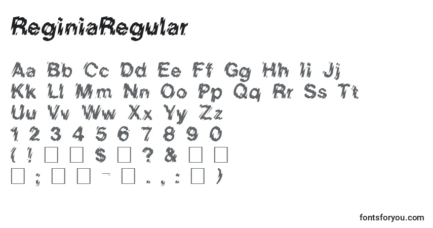 Schriftart ReginiaRegular – Alphabet, Zahlen, spezielle Symbole