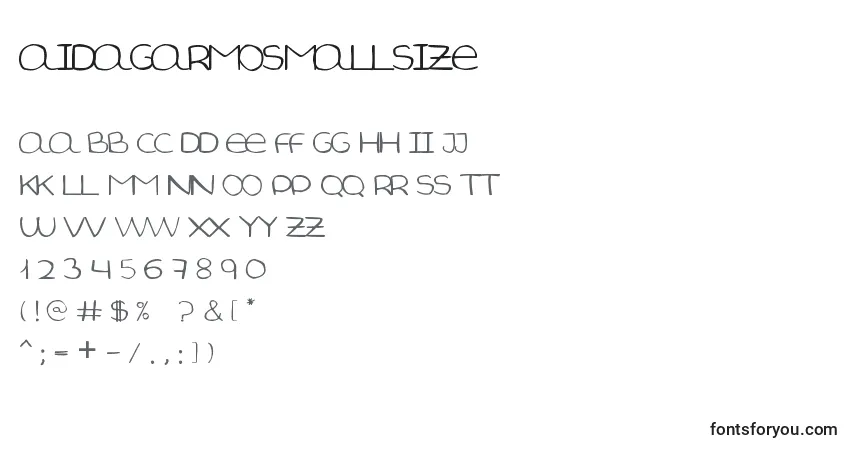 Czcionka AidaGarmoSmallSize – alfabet, cyfry, specjalne znaki