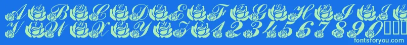 LmsCorinnesRoses-fontti – vihreät fontit sinisellä taustalla